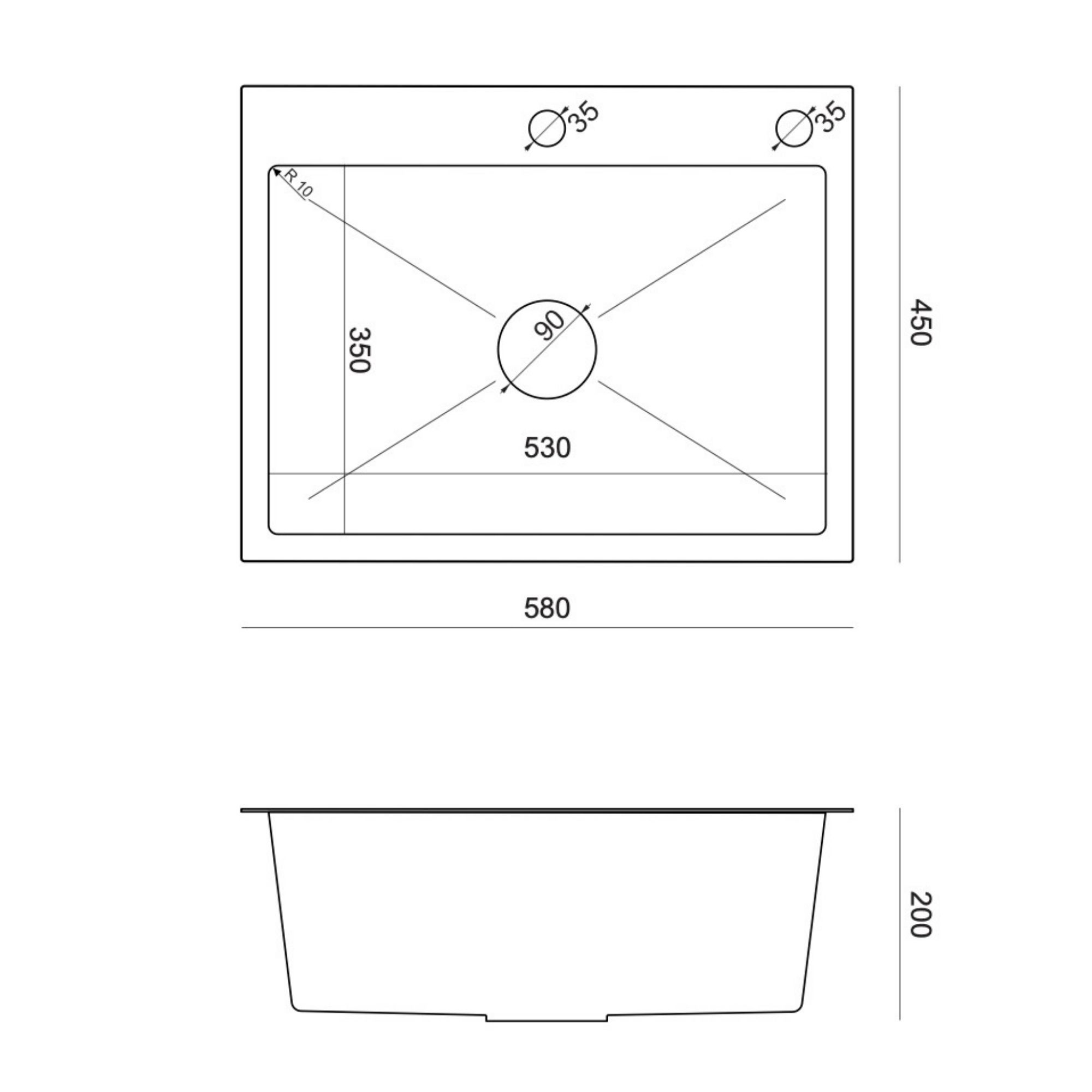 Rysunek techniczny zlewu stalowego COLE 110